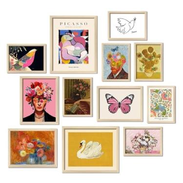 Imagem de Decoração de parede eclética, impressões de arte de parede ecléticas coloridas, pôsteres coloridos para estética de sala de estar, pôsteres artísticos divertidos, conjunto de fotos de galeria feminina