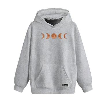 Imagem de Blusão Moletom Canguru Fases da Lua Infantil Personalizado com Capuz e Bolso-Unissex