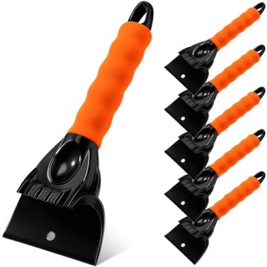 Imagem de Lasnten 6 peças de raspador de gelo para carro para-brisa raspador de gelo acessórios de carro de inverno para remover neve, geada para caminhão pequeno (popular, laranja preto)