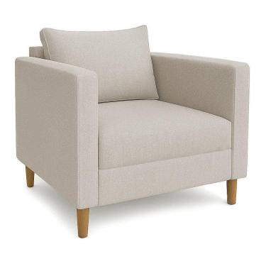 Imagem de Poltrona Decorativa Helena Linho Pés Madeira Bege