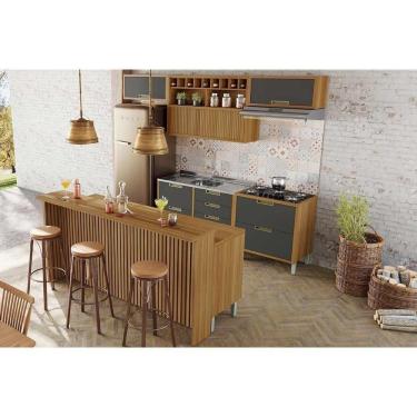 Imagem de Kit Cozinha Modulada 8 Peças Imperatriz (3aéreos+4balcões+1ilha) C8p53 Freijo-grafite - Nesher