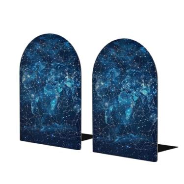 Imagem de Mapa-múndi galáxia azul grande suporte de livros de madeira decorativo antiderrapante resistente terminais de livro para mesa de escritório em casa biblioteca de estudo escolar divisórias de livros