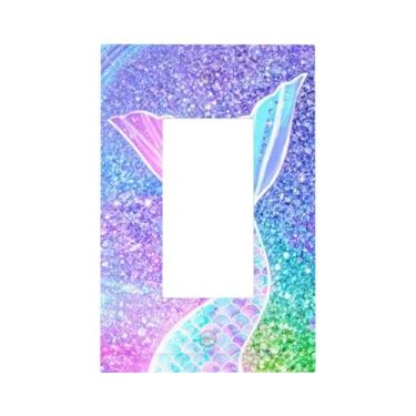 Imagem de SgEdao Capas decorativas para tomadas, design de escama de sereia com brilhos iridescentes, 1 conjunto de interruptores de luz basculantes, decoração única, placa de parede para quarto de meninas