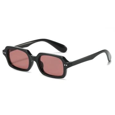 Imagem de HCPIHF Óculos de sol retangulares pequenos da moda, masculinos, retrô, com rebites, uv400, feminino, gelatinoso, cor degradê (preto, rosa escuro)