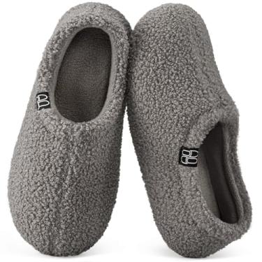 Imagem de HomeTop Pantufas femininas felpudas de pele cacheada com forro de lã polar, Cinza, 7-8