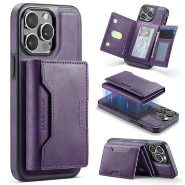 Imagem de DG.MING Capa carteira para iPhone 13 Pro, suporte magnético destacável 2 em 1 com bloqueio RFID (7 compartimentos para cartão), compatível com MagSafe, suporte, couro PU + design TPU à prova de choque