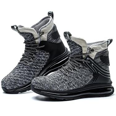 Imagem de SYLPHID Tênis masculino de bico de aço, feminino, de segurança, cano alto, com almofada de ar, leve, respirável, à prova de perfuração, Cinza, 11.5 Women/9.5 Men