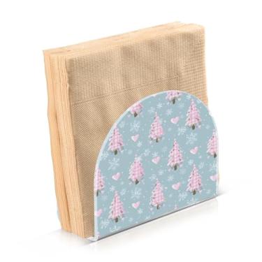 Imagem de Blueangle Pacote com 2 porta-guardanapos de árvore de Natal rosa - decoração de mesa de acrílico à prova de vento para cozinha e casa, dispensador de lenços de férias com porta-guardanapos verticais