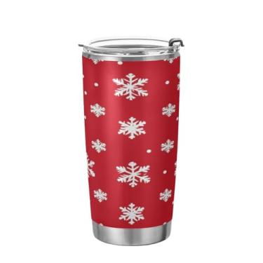 Imagem de Blueangle Copo de aço inoxidável isolado a vácuo de 590 ml com tampa e canudo, caneca de viagem com flocos de neve brancos para bebidas quentes e frias (450)