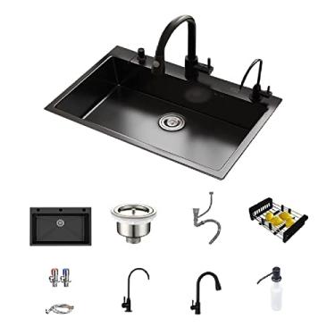 Imagem de HGTRH Lava-louças preto grande cozinha, lava-louças sob bancada preta 72 x 45, lava-louças cozinha um peito 72 x 45 cm de aço inoxidável, com 3 orifícios de montagem e acessórios de drenagem