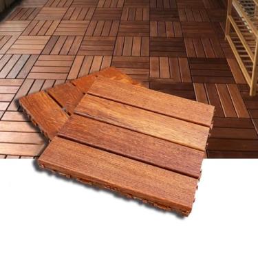 Imagem de Azulejos de deck de pátio interligados 76 x 76 cm Azulejos de madeira para piso externo para pátio jardim deck piscina 22 peças