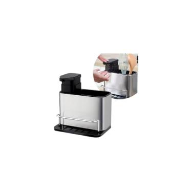 Imagem de Organizador de Pia em Aço Inox e Plástico, Suporte para Esponja e Utensílios de Cozinha, 16cm x 13cm x 18cm, com Sistema de Drenagem, 315g