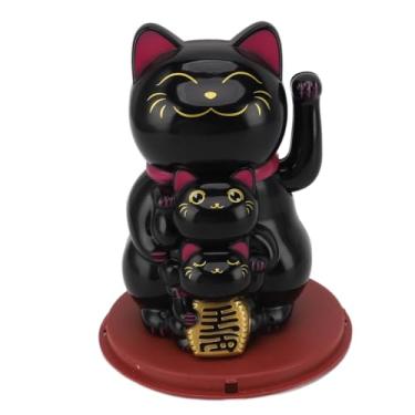Imagem de Phefop Ornamento de Gato da Fortuna Movido a Energia Solar, Mini Gato Sorridente Com Braço Oscilante, 4,5 pol. Perfeito para Decoração de Casa ou Carro (Preto)