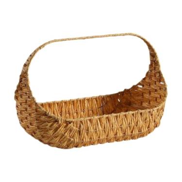 Imagem de Ioensy Cesta de feita à mão com alça, cesta de armazenamento de mesa em imitação de vime para acampamento, casamento, sala de jantar, balcão de, 37cmx29cm