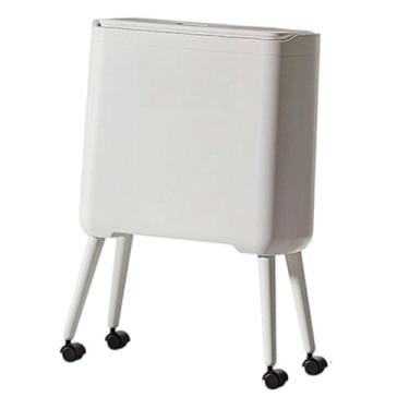 Imagem de Fenteer Lixeira de banheiro, lata de lixo com rodas, lixeira para casa, quarto, banheiro, sala de estar, espaço estreito, Branco