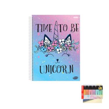 Imagem de Kit Caderno Feminino 1 Matéria 96 Folhas + Caneta Esferográfica 0.7mm + Marca Texto Boss 06 Cores