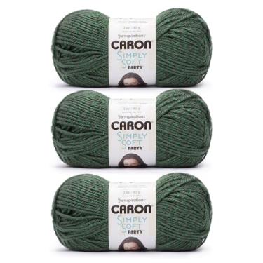 Imagem de Caron Simply Soft Party Dark SAGE Sparkle Fios - Pacote com 3 de 85 g - 99% acrílico, 1% metálico - #4 penteado (médio) - 164 jardas - Tricô/crochê