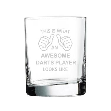 Imagem de This Is What An Awesome Darts Player Looks Like Whiskey Bourbon Glass Old Fashsioned 297.7 g Laser Gravado Claro Personalizado Copos de Coquetel Gravados Trabalhados Personalizados/Personalizado