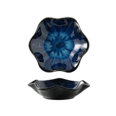 Imagem de prato de lanche Bandejas de cerâmica para imersão para decoração mesa, utensílios cozinha para casa tigela de sopa(Dark Blue)