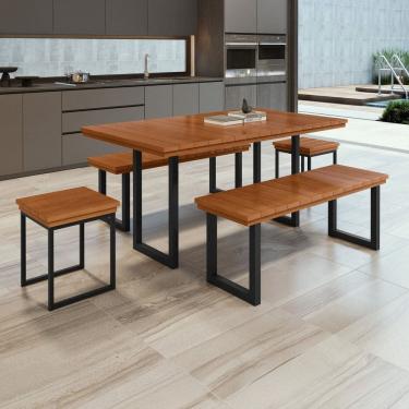 Imagem de Conjunto Tampo Ripado Eucalípto 160x90cm com 4 Bancos Capri Preto/Cinamomo