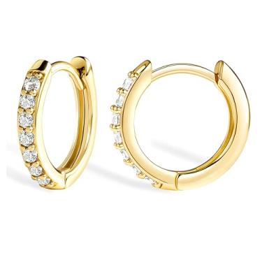 Imagem de Poxtex Conjunto de 1 par de brincos pequenos de argola de ouro para mulheres, hipoalergênicos, banhados a ouro real 14 K, conjuntos de brincos para vários piercings, leves, minifos, fofos, delicados,