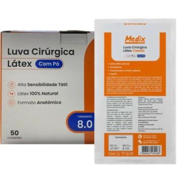 Imagem de Luva Cirúrgica com 50 Unidades Latex Classic Medix tamanho 8