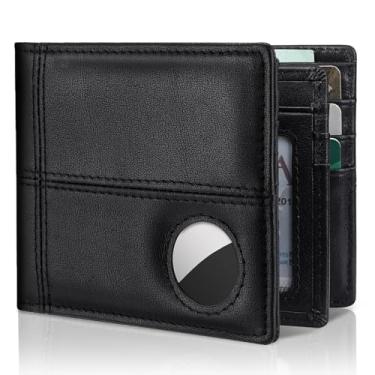 Imagem de Carteira masculina com suporte para AirTag, couro dobrável com bloqueio RFID, 1-2 porta-cartões de identificação para Windows 12-13, caixa de presente e protetor de tela incluídos, AirTag não incluído
