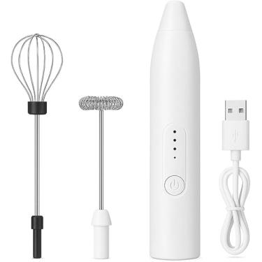 Imagem de Mini Mixer Misturador Elétrico Recarregável com 3 Velocidades Prático para Ovos Shakes e Bebidas Cremosas (Branco)