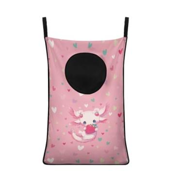 Imagem de ZFRXIGN Axolotl Cestos pendurados de morango para lavanderia sobre a porta cesto de roupa suja armazenamento de roupas sujas cestas de lavanderia rosa para economizar espaço cesto com fecho de zíper