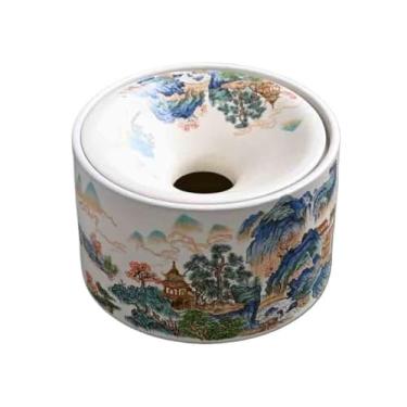 Imagem de Cinzeiro Cinzeiro retrô em cerâmica, formato de funil, redondo, para uso doméstico salas estar. Protege contra poeira e vento possui tampa