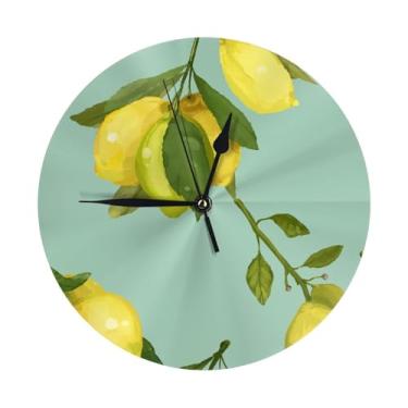 Imagem de ZERAOKE Lemon - Relógio de parede redondo moderno - silencioso sem tique-taque operado por bateria, decoração de mesa ou parede para sala de estar, quarto, escritório.