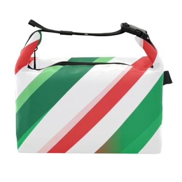 Imagem de STAYTOP Lancheira listrada diagonal verde e vermelha com fivela de alça, lancheira isolada para meninos e meninas, lancheira térmica para trabalho escolar