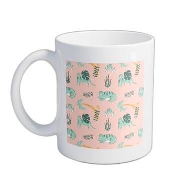 Imagem de Caneca Xícara de Café Porcelana 300ml Tigre Rosa e Azul