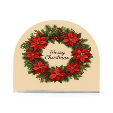 Imagem de Qilmy Suporte de guardanapo acrílico Feliz Natal, porta-guardanapos para mesas cozinha restaurante decoração de casa, suporte decorativo moderno para papel de jantar guardanapos de coquetel 449