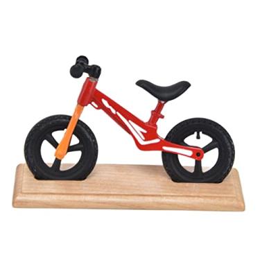 Imagem de Cuofyunl casa de bonecas mini bicicleta metal composto madeira miniatura mountain bike para decoração de casa de boneca (Vermelha)
