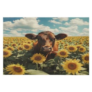 Imagem de Tapete de área 60 x 90 cm macio lavável tapete antiderrapante com revestimento de borracha highland vaca girassol tapetes para sala de estar, quarto, decoração de casa