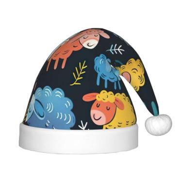 Imagem de SKKNT Cute Colorful Sheep Cartoon Pattern Print Christmas Elf Hat For Santa Xmas Holiday Festive Winter Party New Year Accessory