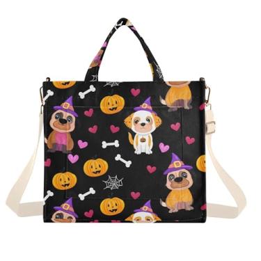 Imagem de Burbuja Sacola feminina para fantasias de cães no Dia das Bruxas, bolsa tiracolo de veludo cotelê para compras, trabalho, viagens, Cães em fantasias de Halloween, Medium