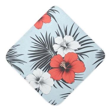 Imagem de Burbuja Toalha de banho para bebê com folhas de palmeira de flores tropicais - Toalha com capuz de musselina macia e absorvente para recém-nascidos, 89 x 89 cm