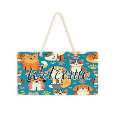 Imagem de Burbuja Placa de boas-vindas para cães e gatos para porta da frente, placa de boas-vindas de PVC para decoração de férias, 15 x 28 cm
