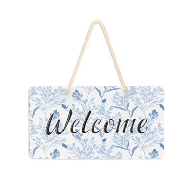 Imagem de Burbuja Placa de boas-vindas Blue Wispy Wildflower para porta da frente, placa de boas-vindas de PVC para decoração de férias, 15 x 28 cm