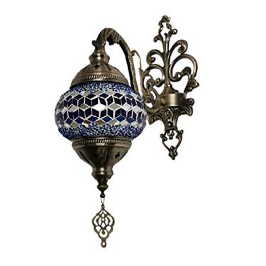 Imagem de Luminária de parede retrô turca, aplique de parede marroquino em mosaico, luminária de parede boêmia artesanal em vidro para cabeceira, ideal para sala de estar, quarto, corredor, varanda, c