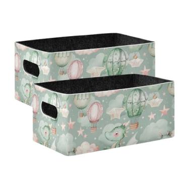 Imagem de xigua Conjunto de 2 caixas de armazenamento em aquarela Baby Dragons, cubo de armazenamento dobrável, organizador de cestas de armazenamento para brinquedos, livros, prateleiras, armário, lavanderia