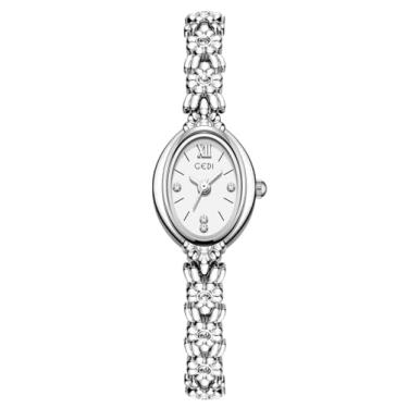 Imagem de FANMIS Relógios femininos dourados com pulseira pequena vintage elegante jade mostrador oval relógio de pulso moderno relógio de pulso de quartzo à prova d'água, Z, prata, branco