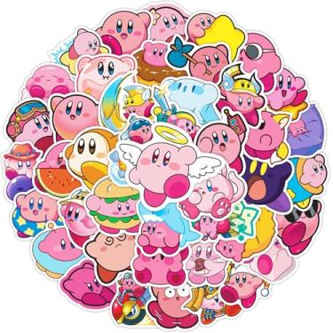 Imagem de 50 peças de adesivos Kirby Game para crianças, decalque de vinil à prova d'água legal para laptop, estojo de viagem, telefone, bicicleta, garrafa de água, guitarra, computador, skate (preto)