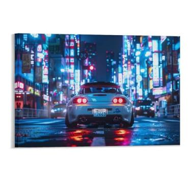 Imagem de HouLaiZhe Tokyo Night Jdm S2000 Neon Sports Posters Canvas Wall Estética Decoração de parede Impressão de parede Sala de Galeria Decoração de parede para quarto, sala de estar, escritório, 28 x 43 cm