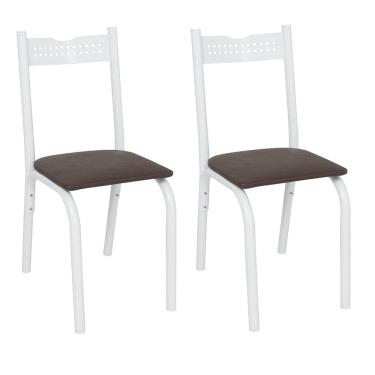 Imagem de Kit 2 Cadeiras de Aço para Sala de Jantar Clássica Ana Branco/Marrom