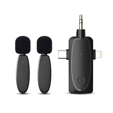 Imagem de Microfones sem fio 3 em 1 2 4G Mics com Redução de Ruído Mic Lav profissional para Gravação Vídeo Câmera Android Entrevi