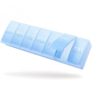 Imagem de Barhon Grande organizador semanal de comprimidos, grande estojo organizador de vitaminas para 7 dias, caixa de comprimidos de remédios de viagem para armazenar vários suplementos e óleo de peixe, azul