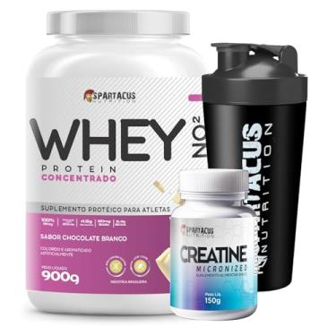 Imagem de Kit 1x Whey Protein Concentrado NO2 Pote 900g Baixo Carboidratos Aminoácidos BCAA e Glutamina + Creatina Micronizada Monohidratada Creatine 5g Por Dose Pote 150g 100% Pura 5000mg + 1x Coqueteleira (900, Chocolate branco)